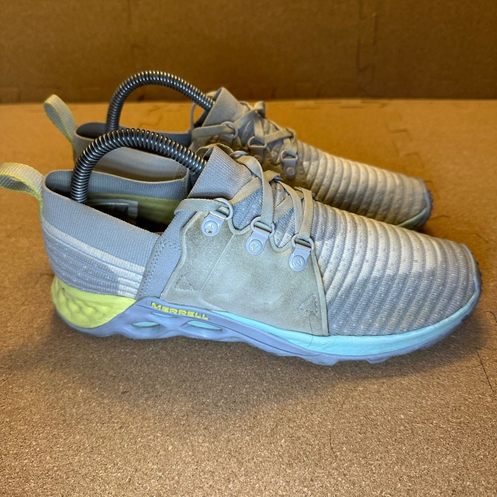 Merrell Range AC+ Womens Grey Lime Green Knit Slip On Hiking Sneakers J97780 US9
